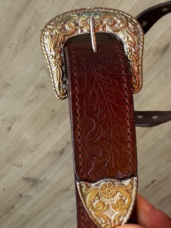 Vintage Western Leather Belt Silver Concho Tooled Brown Cowboy Size 40 main image 5